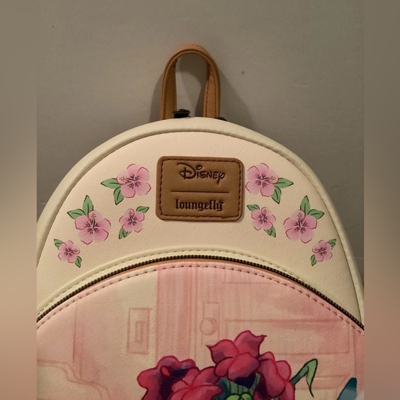 LOUNGEFLY DISNEY STITCH & ANGEL FLOWERS MINI BACKPACK NWT Pink 11" x 8" x 5" - Picture 2 of 6